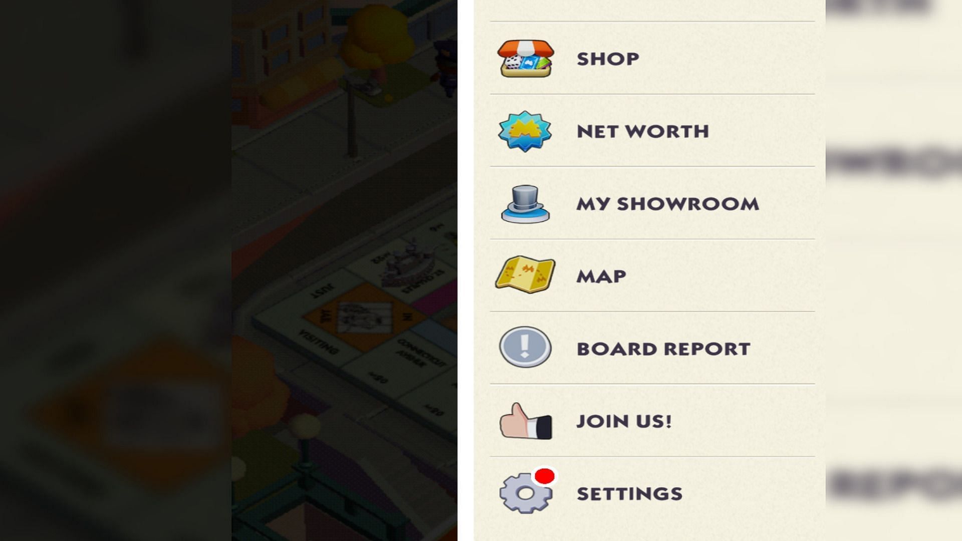 'Settings' option is at the bottom (Image via Scopely)